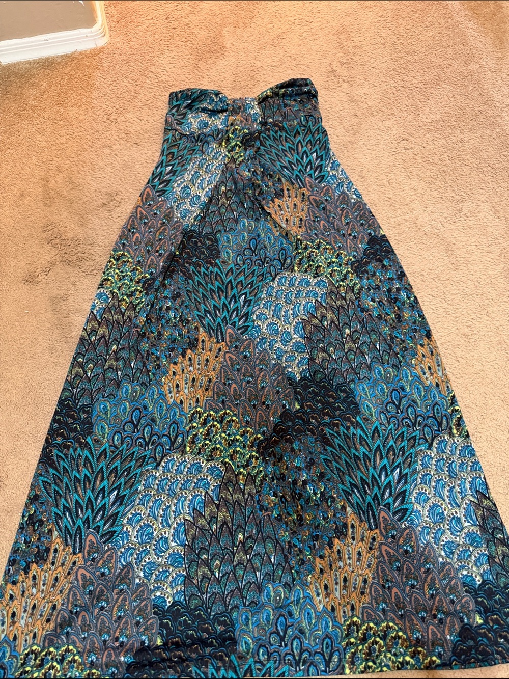 Maxi Dress Teal & Blue Feather Print